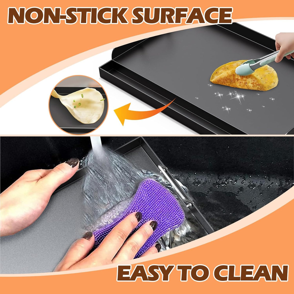 Universal Nonstick Cast Iron Griddle for Gas & Charcoal Grills & Stove Top, Thickened 25" x 16" Flat Top Grill Griddle Plate with Extra High Sidewalls, Grease Groove & Handles, for Camping