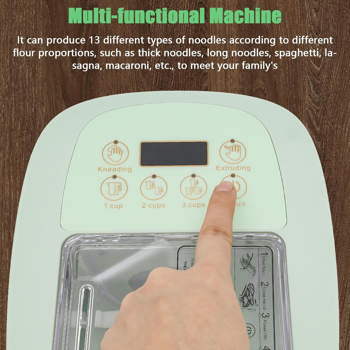 260w Automatic Pasta Machine, Electric Pasta Noodle Machine, 12 Noodle Shapes Pasta Machine With Measuring Cup,Capacity 0.6kg/ 1.32lbs,Can Make Long Noodles, Spaghetti, Macaroni (Green)