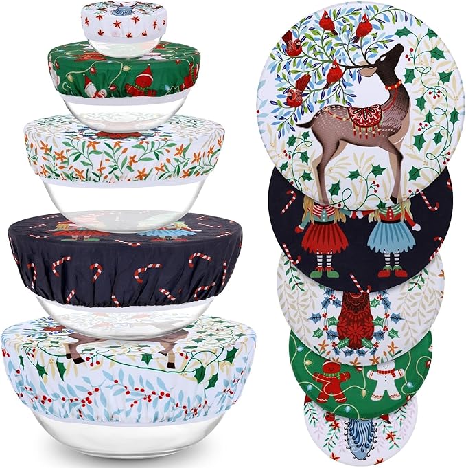 5-Size Reusable Beeswax Bowl Covers for Bread Proofing, Cotton Cloth Flexible Beeswax Wraps for Food Storage (Elk)