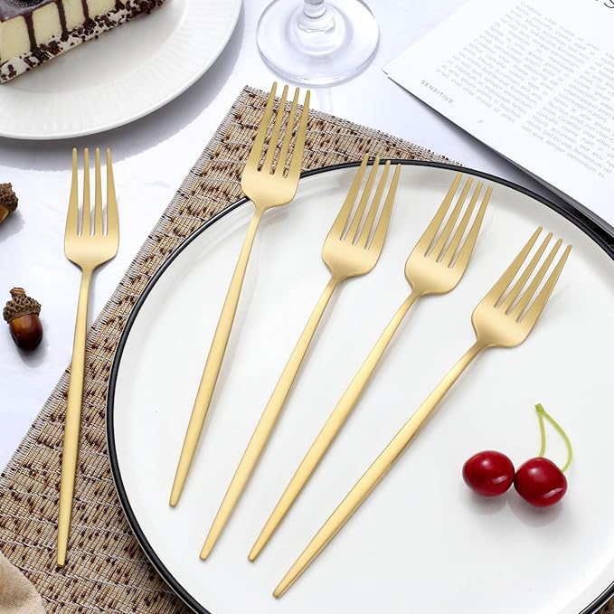 Pleafind 36-Pcs Matte Gold Dinner Forks, 8.4 Inch Forks Silverware, Stainless Steel Fork, Silverware Fork, Mirror Polished Metal Forks for Home, Kitchen, Restaurant, Dishwasher Safe