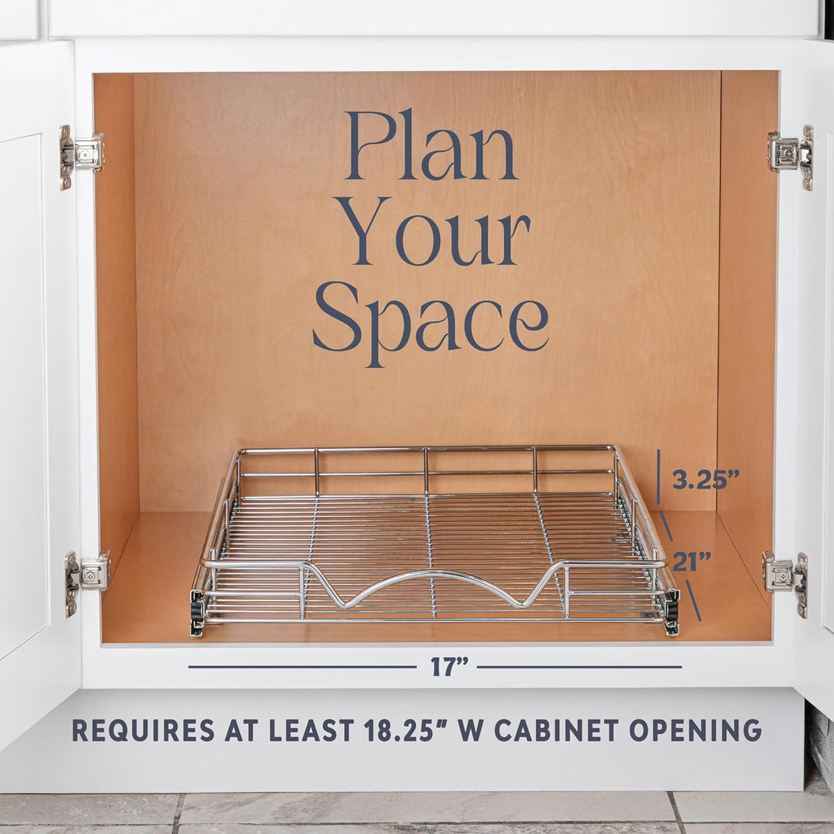 HOLDN’ STORAGE Pull Out Cabinet Organizer, Heavy Duty Caddy w/Lifetime Limited Warranty -17”W x 21”D - Requires At Least 18-1/4” Cabinet Opening, Steel Metal Cabinet Drawers Slide Out, Chrome