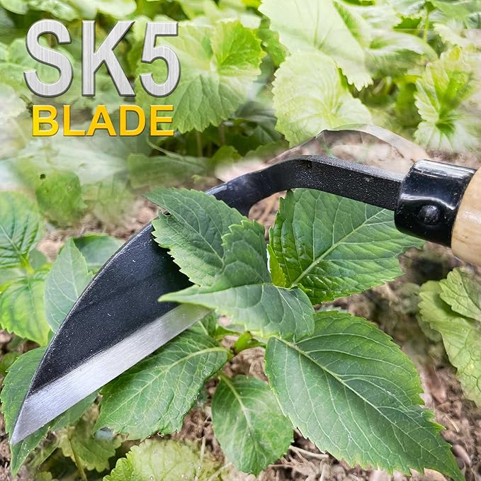 Japanese Weeding Sickle, Wide Blade Gardening Tools - Premium Quality Hand Hoes/Weeding Sickle Have Very Sharp Edge for Quick Work (Long Handle)