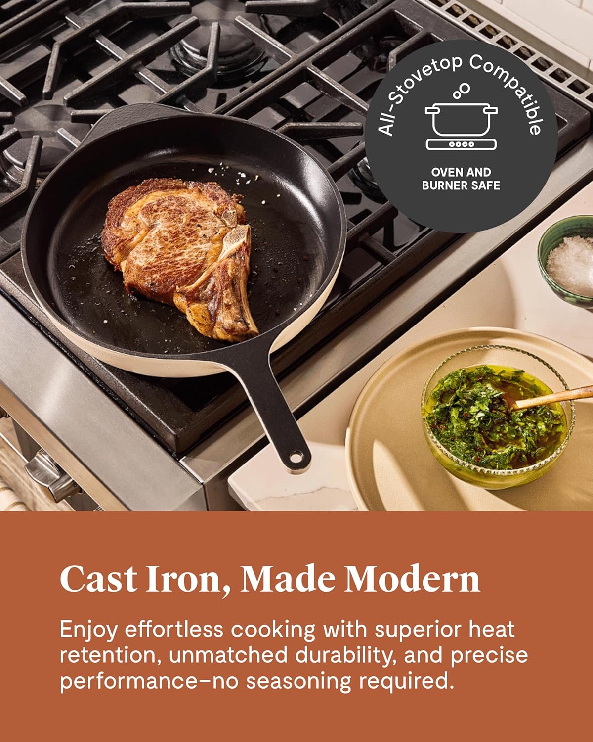 Caraway Cast Iron Skillet - 12” Enameled Cast Iron Pan With 3 Layer Enamel Coating - No Seasoning Required - Compatible With All Stovetops - Free From Forever Chemicals - Midnight Blue