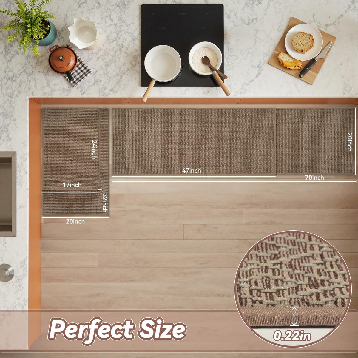 PADOOR Kitchen Floor Mat, Rubber Backed Kitchen Rugs Non Slip Washable, Super Absorbent Kitchen Mats for Floor Front of Sink, 17"x24" Brown
