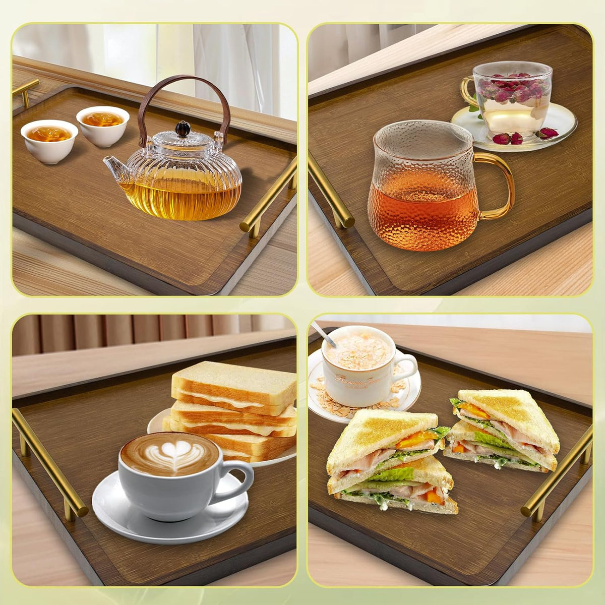 2 Pieces (15.94x11.61×0.9") of Rectangular Long Cut Vegetable Boards with Handles Made of Acacia Wood, Suitable for Coffee Table Trays, Home Decor Cheese Boards, Breakfast in Bed