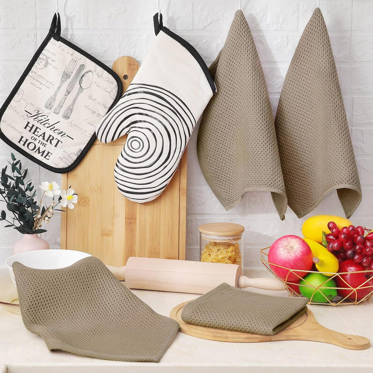 Homaxy 100% Cotton Waffle Weave Kitchen Dish Cloths, Ultra Soft Absorbent Quick Drying Dish Towels, 12 x 12 Inches, 6-Pack, Tan