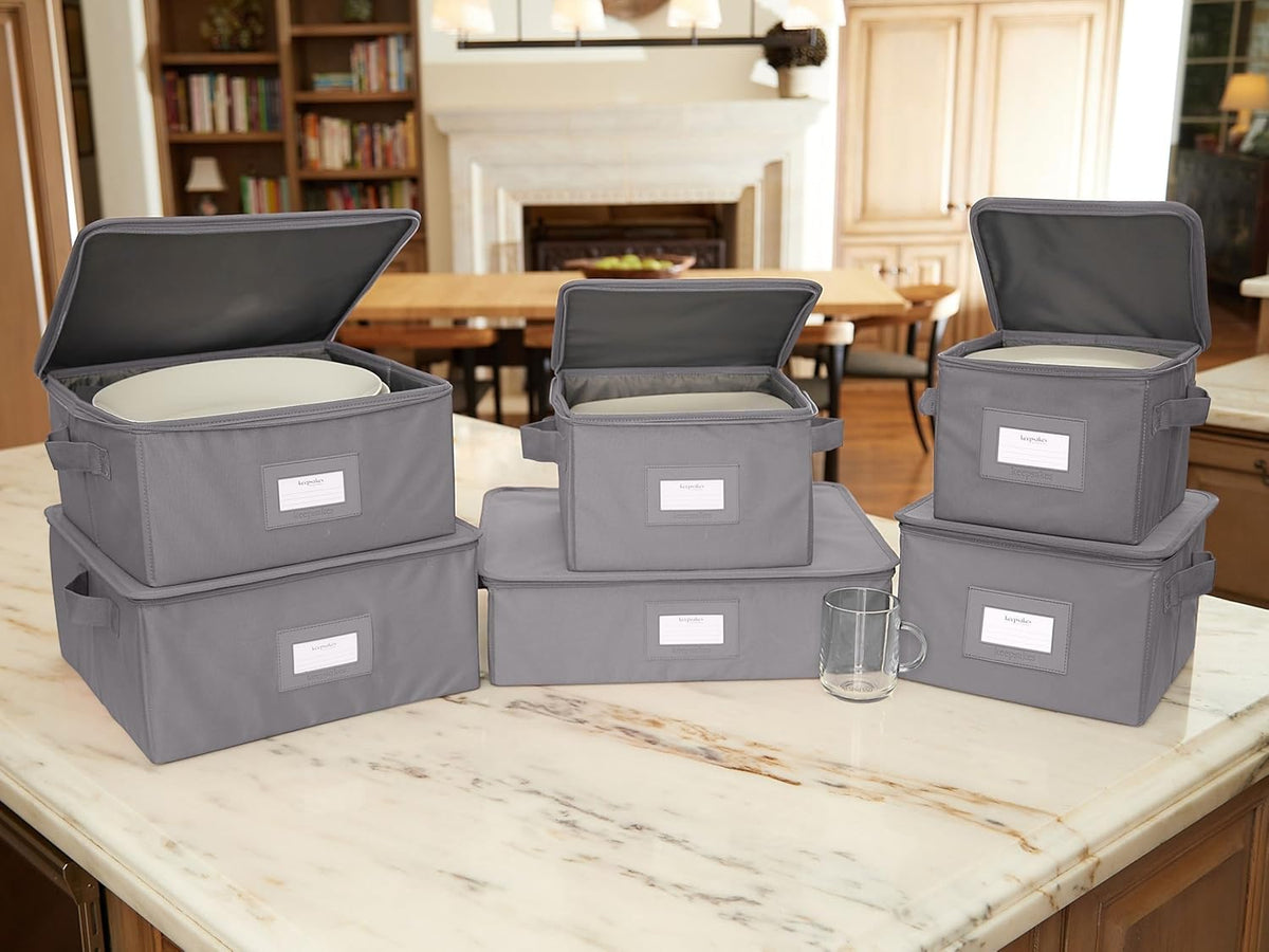 Covermates Keepsakes Dish Storage Box - Stackable, Reinforced Handles, China Storage, Graphite