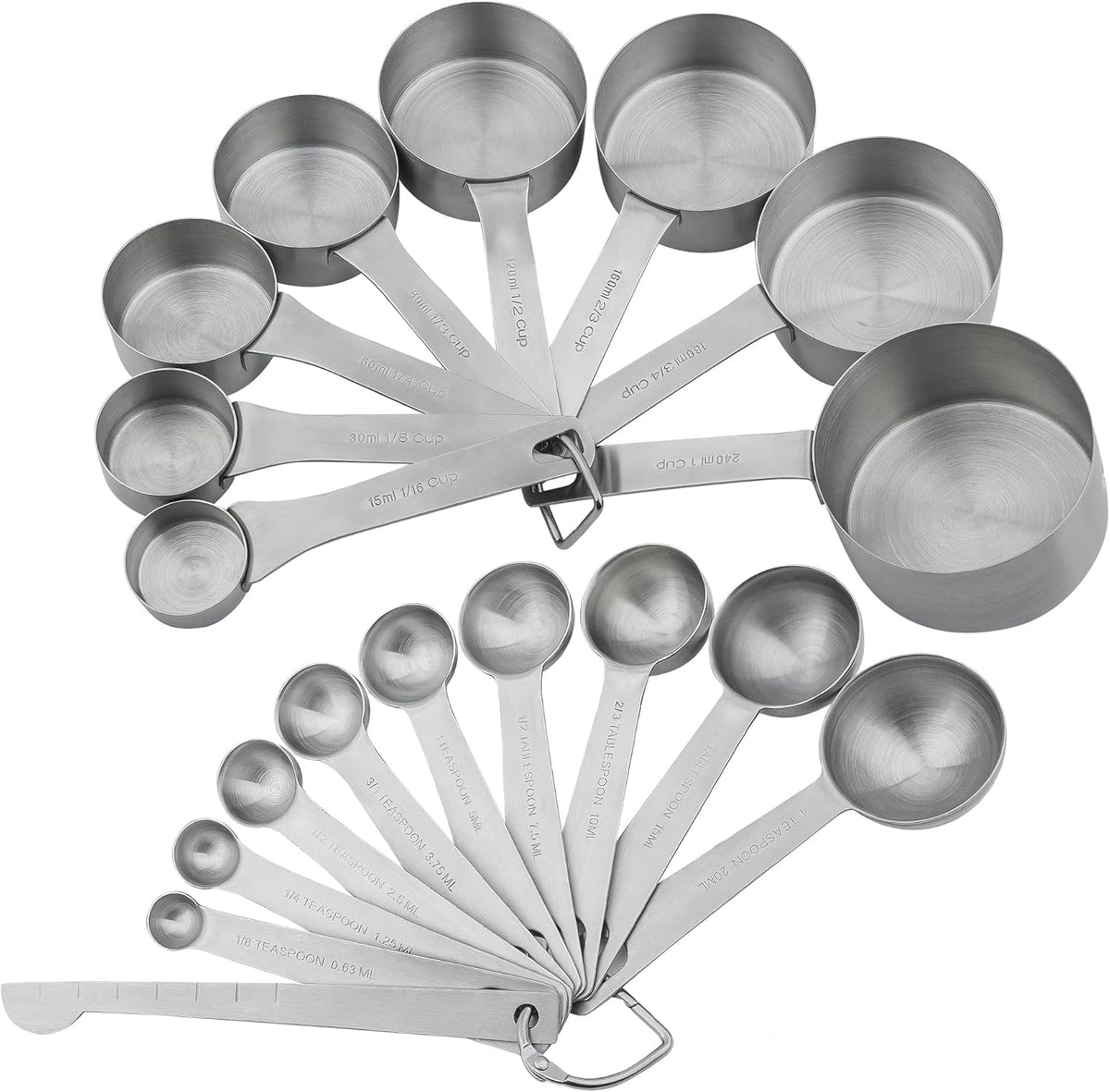 Smithcraft Measuring Cups and Spoons Set, 18/8 Stainless Steel Measuring Cups and Spoons for Kitchen & Baking, Heavy Duty Metric & US 8 Measuring cups, 9 Measuring Spoons Set