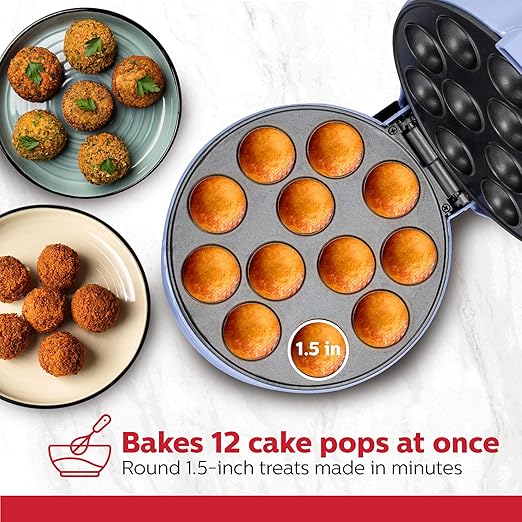 Holstein Housewares 12-Count Cake Pop Maker with Non-Stick Plates & Indicator Lights – Bakes 12 Sweet or Savory Pops Fast, Perfect for Birthday Treats & Holiday Party Snacks, Lavender