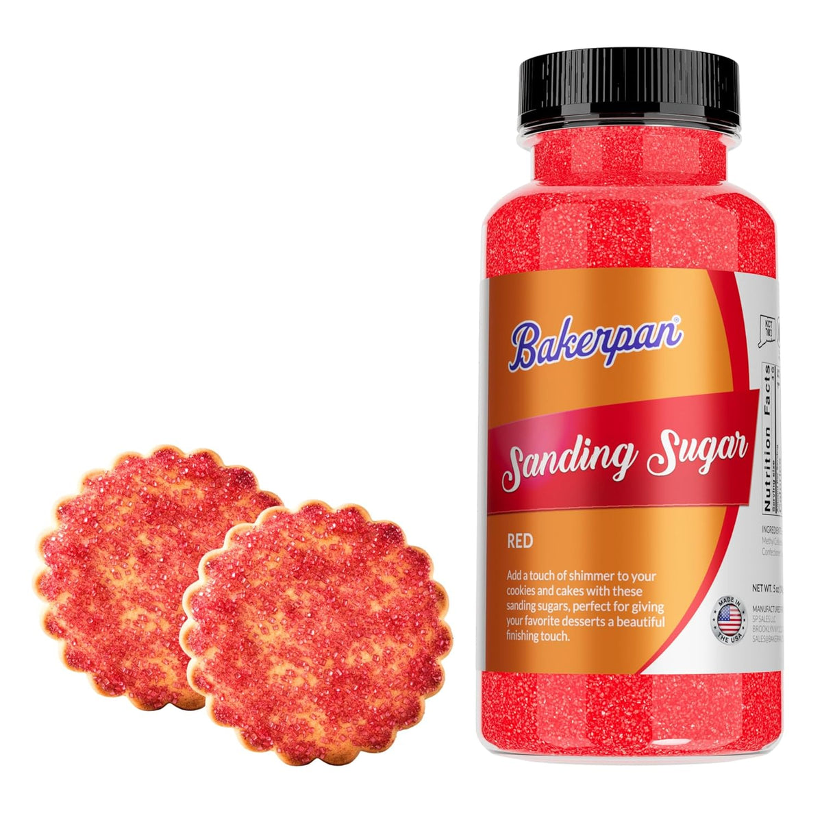 Bakerpan Red Sanding Sugar for Baking & Cookie Decorating - 5 Ounce Edible Red Sugar Sprinkles for Cookies, Cakes, Cocktails (Made In USA)