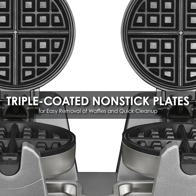 Waring Commercial Double Belgian Waffle Maker with Serviceable Plates, Duel Side by Side Rotating Cooking Non-Stick Surfaces, Heavy Duty Restaurant Foodservice, 50-60 Waffles an Hour, 208V, 2700W