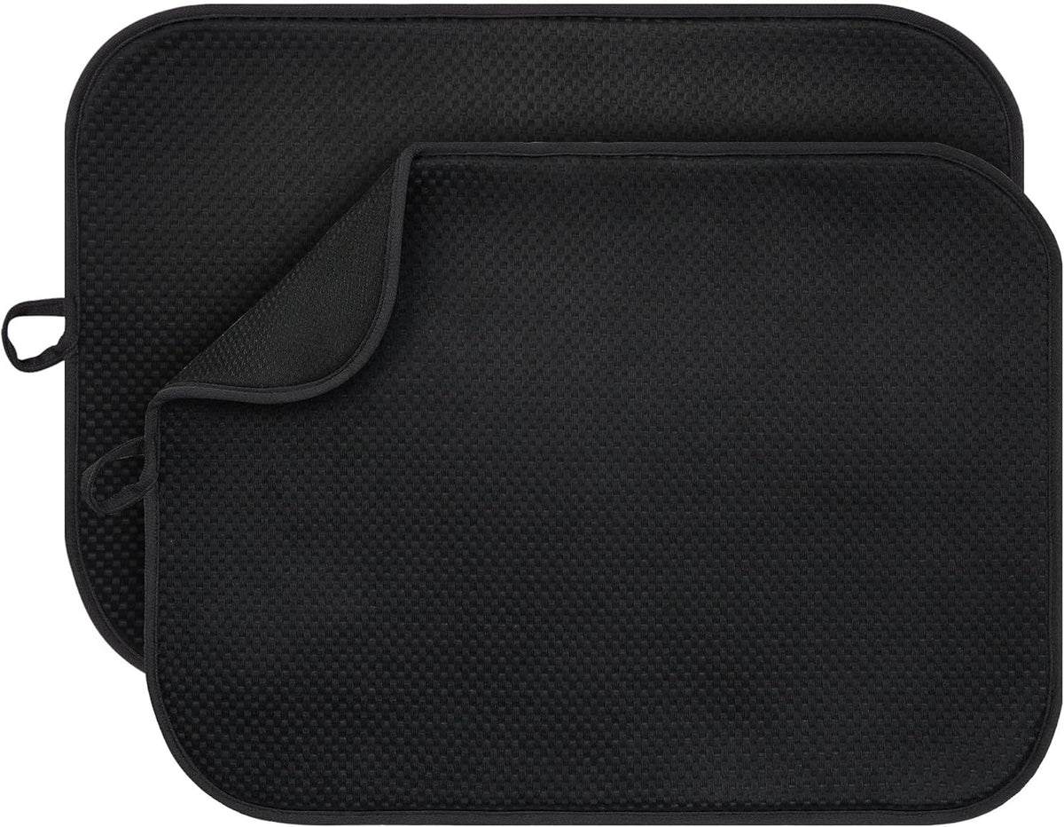 2-Pack Black Dish Drying Mats 20" x 15" – XL Dish Drying Mats for Kitchen Counter, Kitchen Dish Drying Mat, Microfiber Dish Drying Mat, Foldable Drying Mat for Dishes, Pots, Pans (Black)
