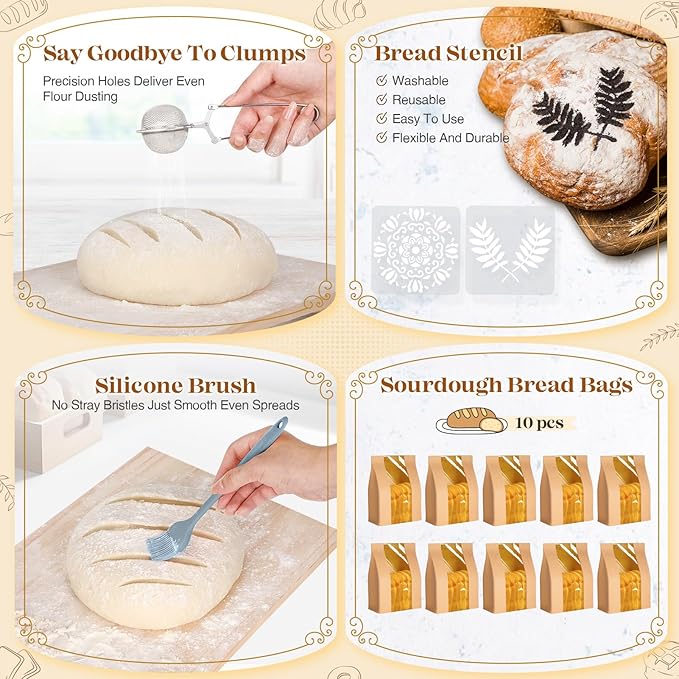 Sourdough Starter Kit, Sourdough Bread Baking Supplies, Bread Proofing Basket, Sourdough Kit for Modern Home and Kitchen, Sourdough Bread Basket, Sour Dough Kit Tools, Bread Making Tools Kit