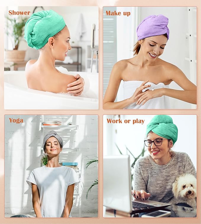 POPCHOSE Microfiber Hair Towel Wrap, 3 Packs Fast Drying Hair Turbans, Super Absorbent Hair Towel for Women, Stocking Stuffers for Women, Anti Frizz Hair Wrap Towels Wet, Curly, Longer, Thicker Hair
