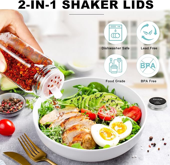 AISIPRIN 24 Pcs Glass Spice Jars with Labels, 4oz Small Empty Square Seasoning Containers Bottles - Shaker Lids, Funnel, Brush,469 Labels and Marker Included