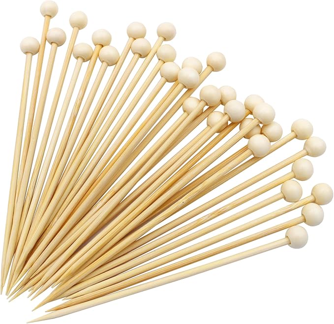 BLUE TOP 4.7 in 200PCS Wooden Ball Food Cocktail Picks Food Skewers Bamboo Picks for Charcuterie, Appetizers, & Cocktail Picks For Parties