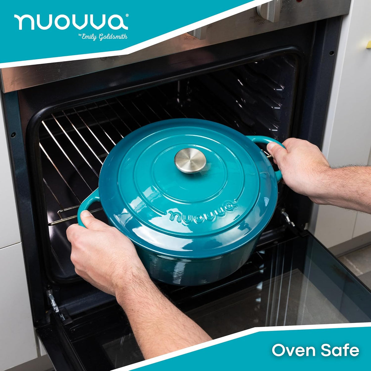 Cast Iron Dutch Oven with Lid – Non-Stick Ovenproof Enamelled Casserole Pot – Sturdy Dutch Oven Cookware – Teal, 7.3-Quart, 30cm – by Nuovva