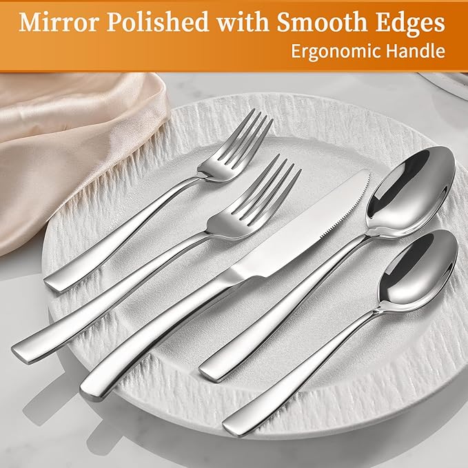20-Piece Silverware Set, Heavy Duty Stainless Steel Flatware Cutlery Set Service for 4, Food-Grade Utensil Sets for Home Restaurant, Dishwasher Safe