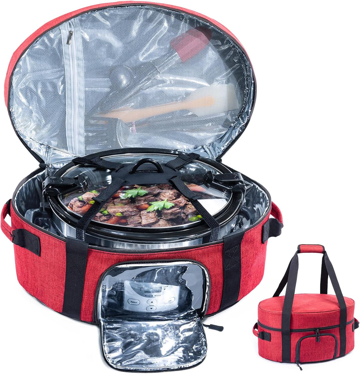 Insulated Slow Cooker Carrying Bag for 6-8 Quart CrockPot and Hamilton Beach Slow Cooker with See-thought Window, Portable Carrier Case with Adjustable Band and Accessory Pocket
