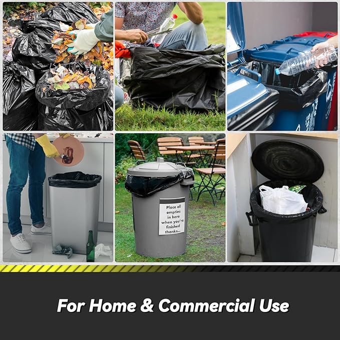 100 Count 55-60 Gallon Trash Bags, Sturdy & Tear-Resistant Commercial Can Liners 55 Gallon, Large Garbage Bags, Large Black Trash Bags for Commercial, Lawn and Leaf Bags