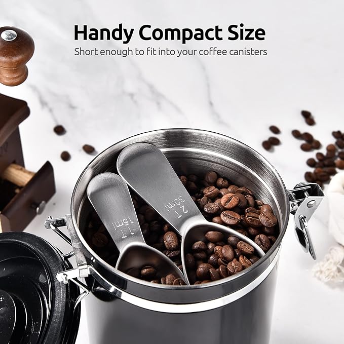 Coffee Scoop: U-Taste 18/8 Stainless Steel Measuring Coffee Scoop 1 tablespoon & 2 tablespoon, Short Handled Measure Scooper for Ground Coffee, Bean in Canister (Silver, 1Tbsp&2Tbsp / 15ml&30ml)