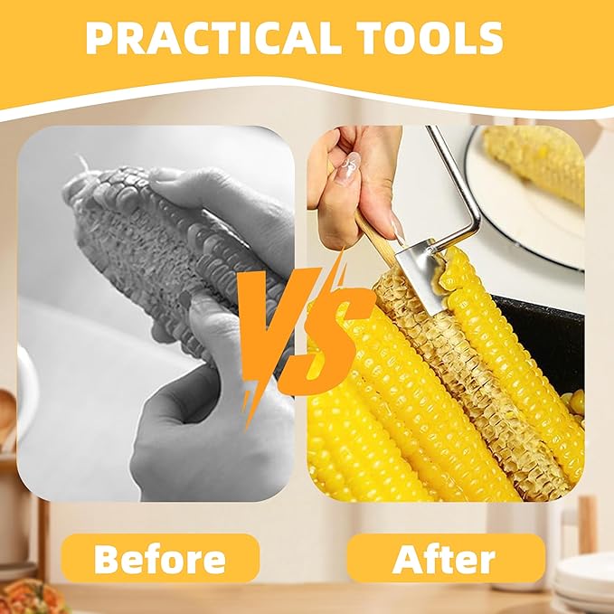 Corn Peeler for Corn On the Cob, New Long-Handled Stainless Steel Corn Peeler, Corn Peeling Tool, Corn Cutter, Suitable for Kitchen and Outdoor Dining