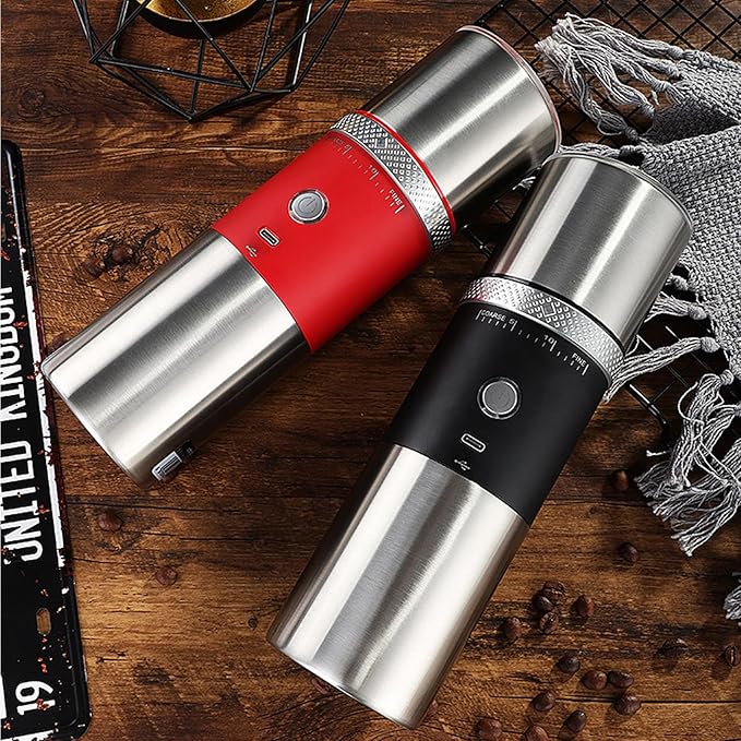 Portable Burr Coffee Grinder, Electric Adjustable Burr Mill Machine Suitable for Travel,Camping with Bag (Red)