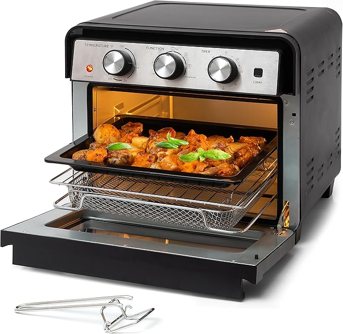 Moss & Stone Air Fryer Oven, 6-in-1 Toaster Oven 23 Quart, Airfryer Toaster Oven For Roast, Bake, Broil, Stainless Steel Accessories Included, Black Convection Oven Countertop.