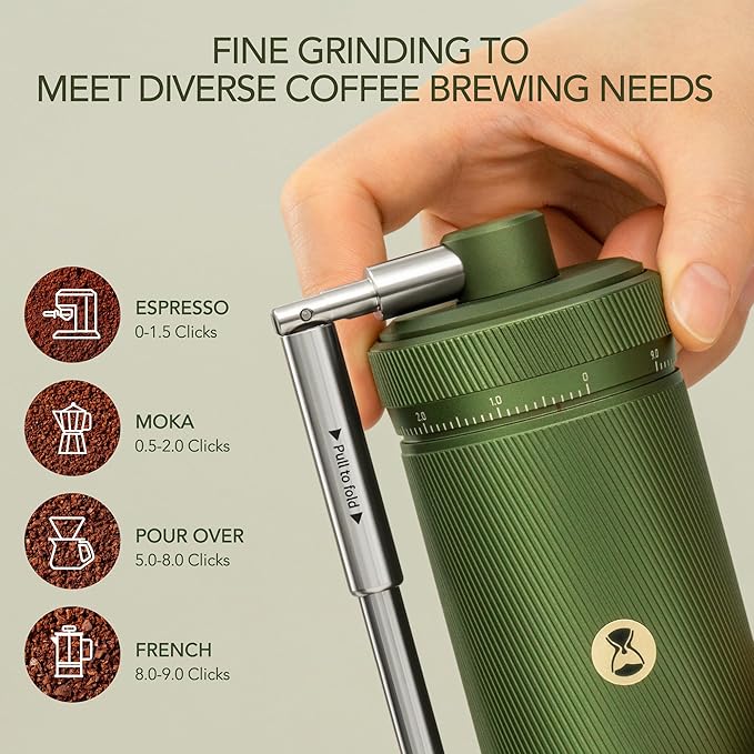 Timemore S3 Manual Coffee Grinder - External Adjustment with Stainless Steel Patented Burr | Hand Coffee Grinder Hign Presicion | Premium Timemore Grinder Chestnut S3, Green