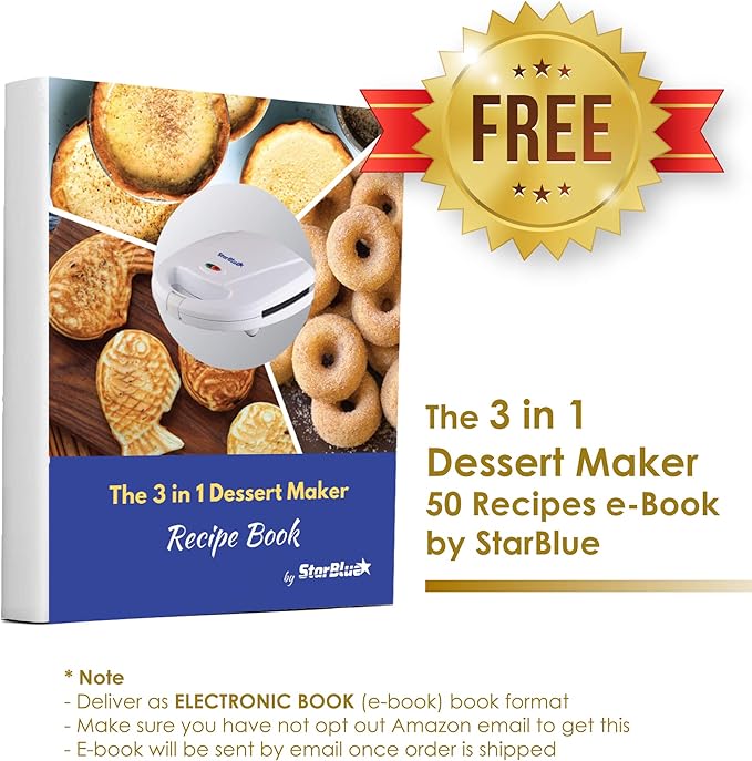 Mini-Donuts Maker, Mini-Pie and Quiche Maker, Taiyaki Maker – NEW 3 in 1 Three Slices Detachable Dessert Maker by StarBlue – White AC 110-120V 50/60Hz 700-800W
