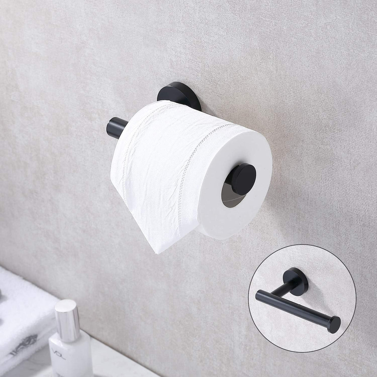 TASTOS Toilet Paper Holder SUS304 Stainless Steel Round Size Matte Black 2 Pack