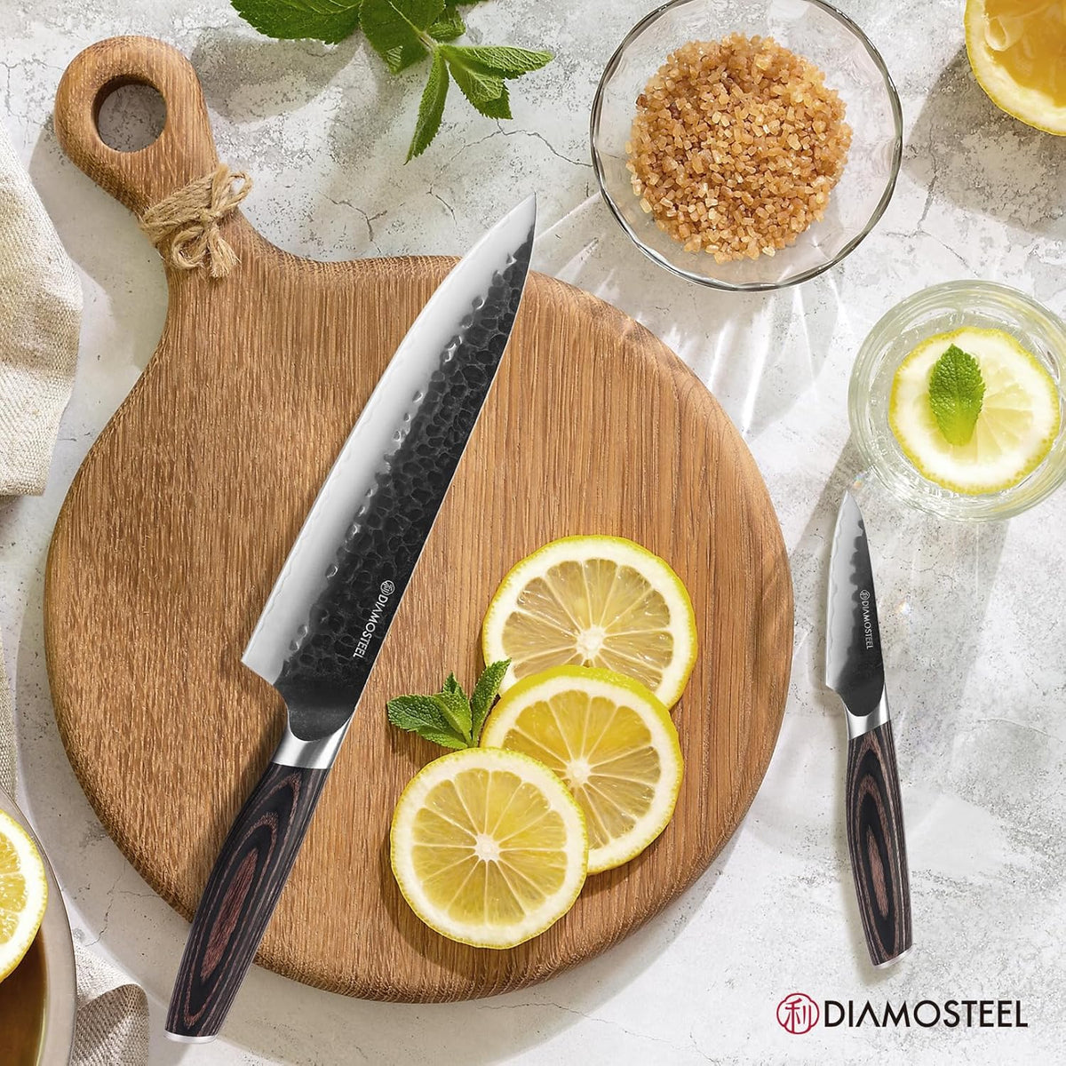Knife Set - 5 Pieces Knives Set for Kitchen High Carbon 9CR18MOV Steel, Hammered Black Oxide Blade & Pakkawood Handle - Profession Chef Knife Set Elegant Holiday Gift for Chefs