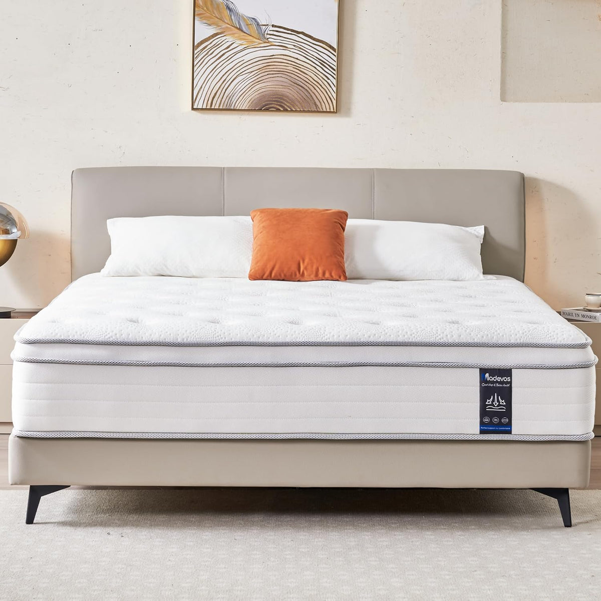 Queen Mattress, 14 Inch Hybrid Mattress in a Box, Memory Foam and Individual Pocket Springs, Fiberglass Free, Soft and Breathable, Medium Firm Feel