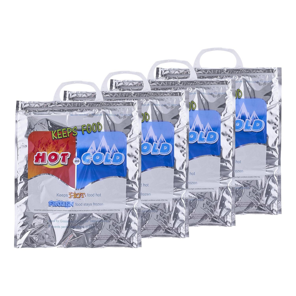 Superio Hot and Cold Insulated Bags for Food Delivery, Grocery Shopping Bags, Food Storage for Hot and Frozen Food for Travel, Disposable Cooler Bag, Reinforced Thermal Lunch Bag (4, 12"x13.5")