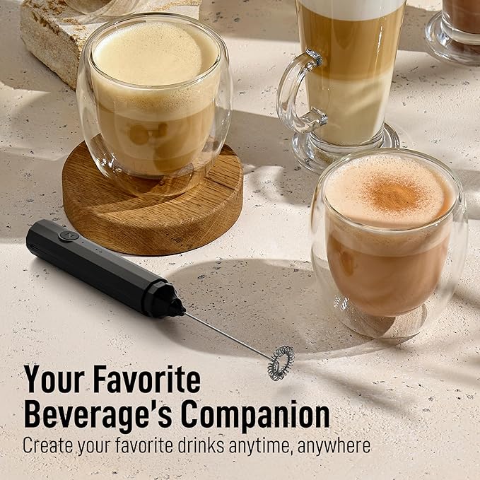 Zulay Froth N Go Milk Frother – Rechargeable 3-in-1 Handheld Frother Wand with Travel Case & USB-C Charger – Single, Double & Egg Whisk for Latte, Cappuccino, Matcha, Protein Shakes – Black