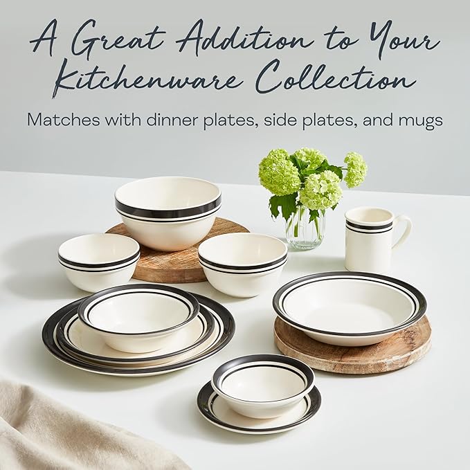 Portmeirion Potter's Striped Dinner Plate (Set of 4) - 8-Inch Stackable Earthenware Plates - Microwave & Dishwasher Safe, Handcrafted Dinnerware for Casual & Formal Table Settings (Black Stripe)