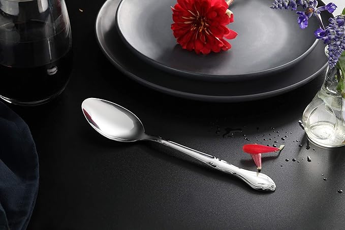 New Star Foodservice 58703 Rose Pattern, 18/0 Stainless Steel, Dinner/Dessert Spoon, 7-Inch, Set of 12