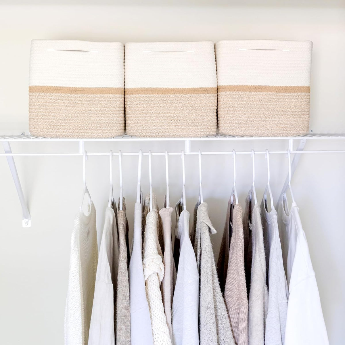 NaturalCozy Storage Cubes 11 Inch Cotton Rope Woven Baskets for Organizing, 3-Pack | Cube Storage Bin | Square Storage Baskets for Shelves Organizer, Classroom, Kids Toy Bins, Closet, Baby Nursery