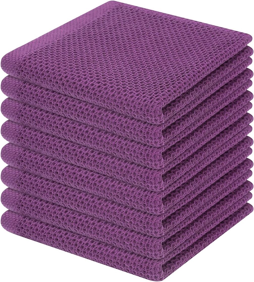 Homaxy 100% Cotton Waffle Weave Kitchen Dish Cloths, Ultra Soft Absorbent Quick Drying Dish Towels, 12 x 12 Inches, 8-Pack, Purple
