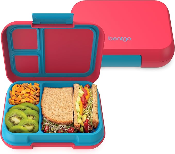 Bentgo Pop - Leak-Proof Lunch Box & Removable Divider for Ages 8+ & Teens - Lunch Container Holds 5 Cups of Food; 3-4 Compartments; Microwave/Dishwasher Safe; 2 Year Warranty (Flame Red/Turquoise)