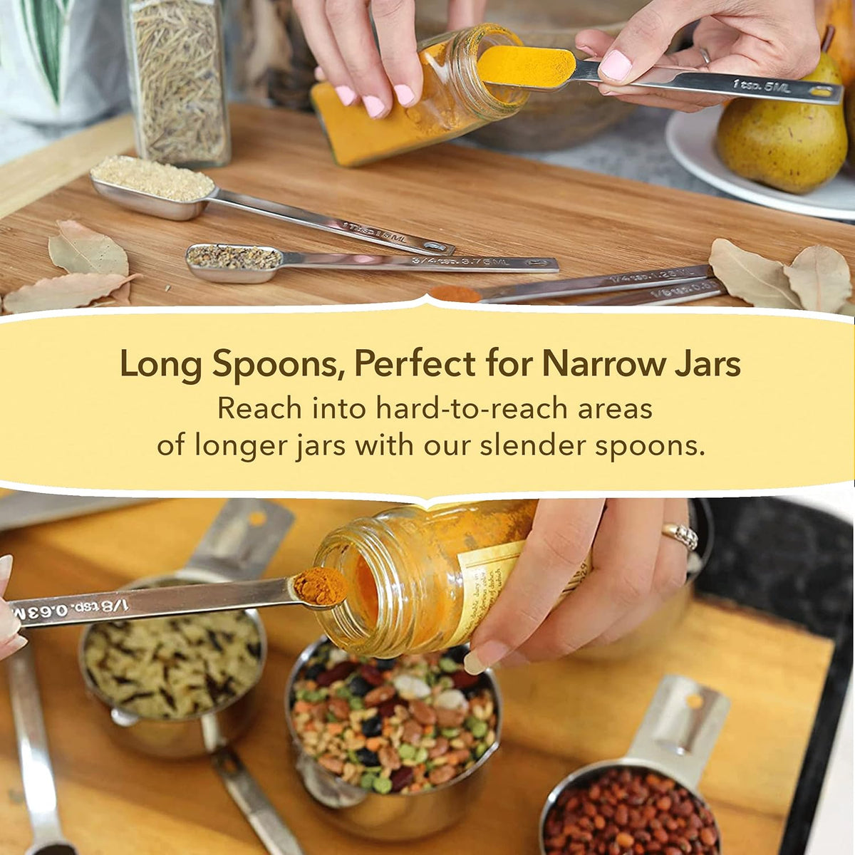 Simply Gourmet Measuring Cups and Spoons Set of 12 – Stainless Steel Kitchen Gadgets – Stackable Design with Long Handle Spoons – Fits in Jars – Cooking & Baking Measuring Set for Dry & Liquid