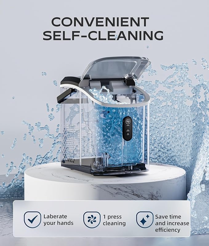 ecozy Nugget Ice Maker Countertop, Smart Portable Crushed Ice Maker with Voice Control, Pellet Chewable Ice 33lbs/24H, Self-Cleaning, with APP WiFi, Timer Function and Status Alerts, Bonus TDS Meter