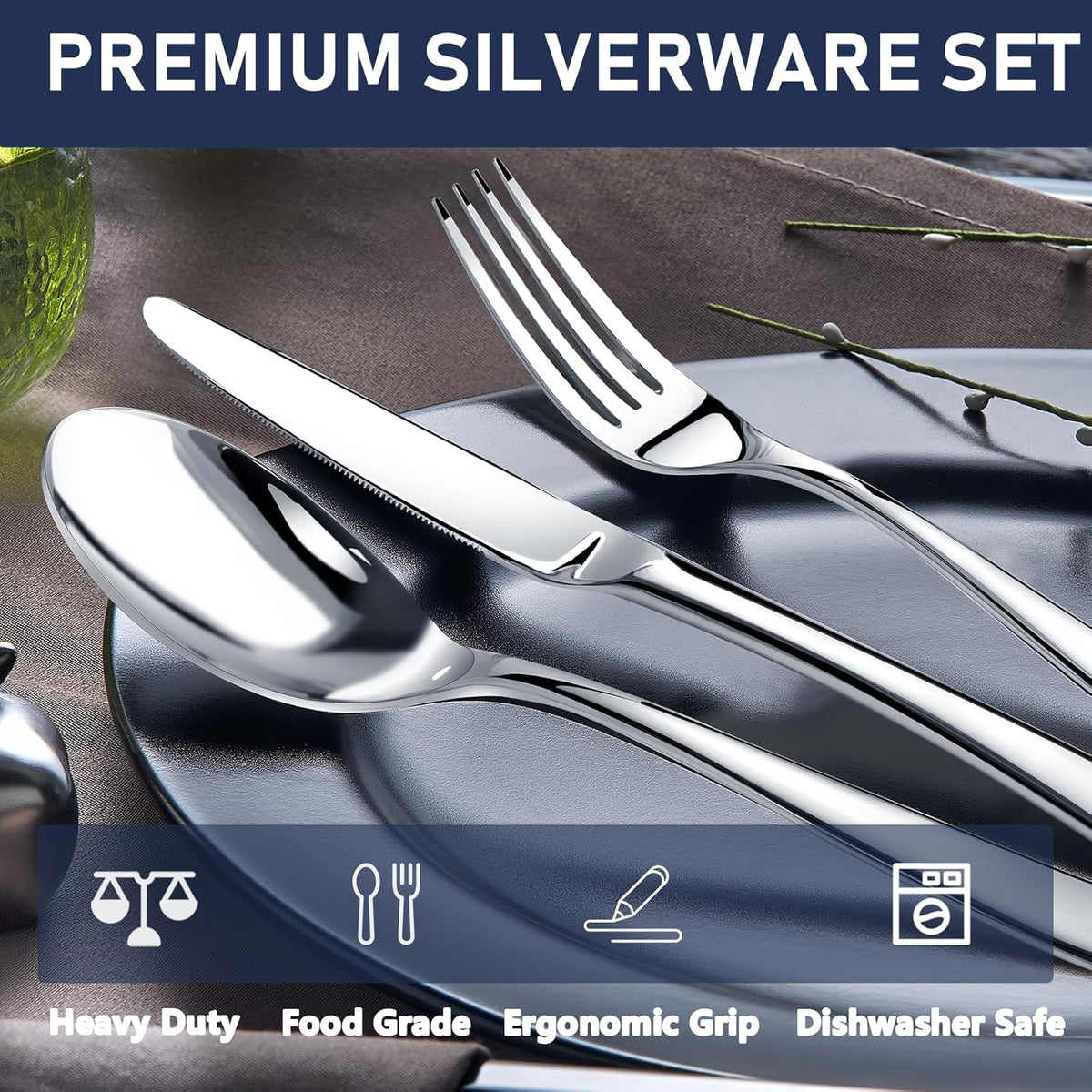 Heavy Duty Silverware Set for 8, 40 Piece Premium Stainless Steel Flatware Utensils Cutlery Set Including Steak Knife Fork and Spoon, Dishwasher Safe, Gift Package for Wedding Housewarming