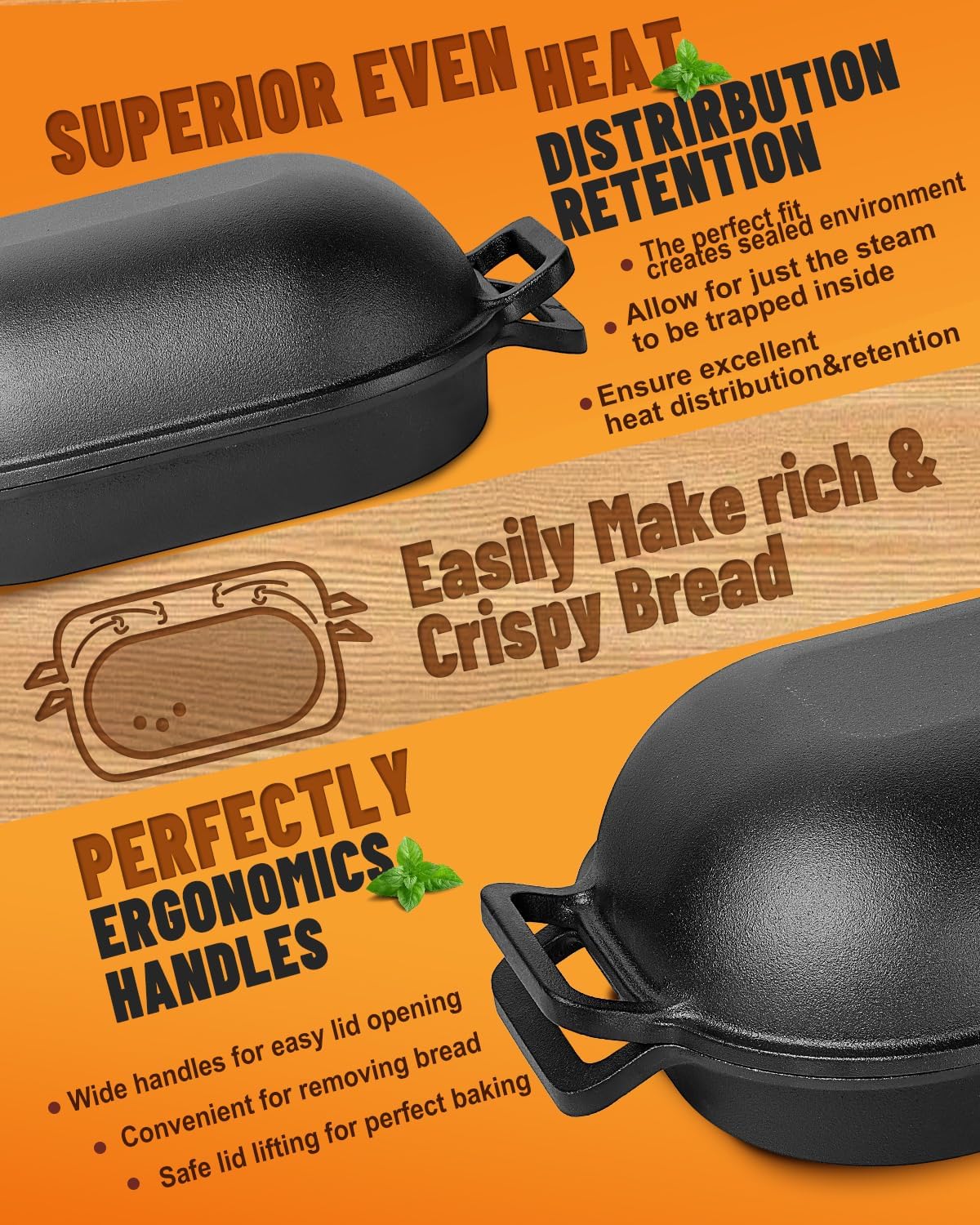 Cloche Loaf Dutch Oven, Pre-Seasoned, 7.4QT, 15 LBS Heavy Duty, Non-Stick, Large Bread Loaf Pan, Oval Cast Iron Bread Pan With Lid, Cloche Homemade Loaf Pan, Sourdough Artisan Bread Baking Pan