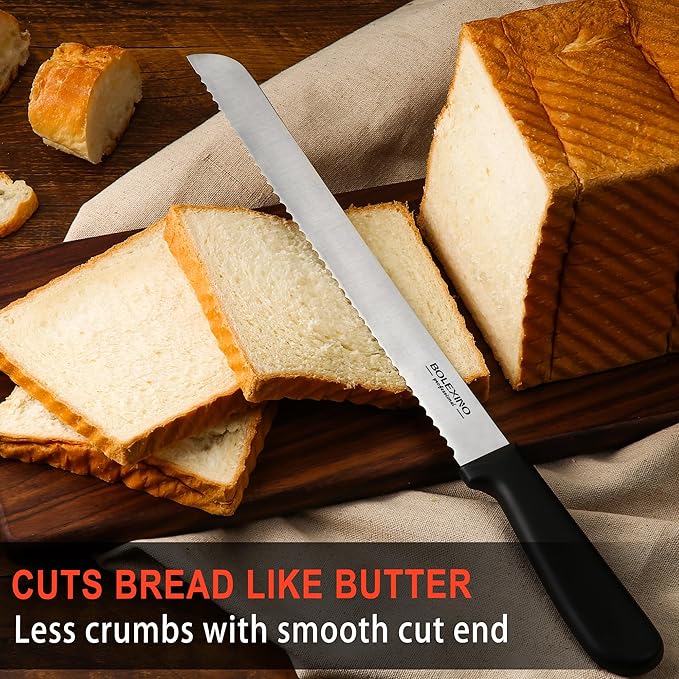 12 Inch Serrated Bread Knife for Homemade Bread, Stainless Steel Wide Wavy Edge Knife, Multi-Purpose Kitchen Knife, Efficient Cake Slicer, Ultra Sharp Baker's Knife for Cutting Crusty Breads, Cake