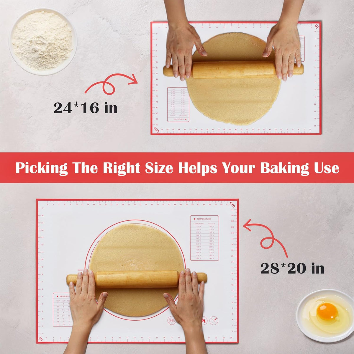 BlueBark 2 PCS - 24"L x 20"W Non-stick Silicone Baking Mat for Pastry & Dough, Sourdough Bread Making Tools, Kitchen Counter, Cooking Enthusiasts