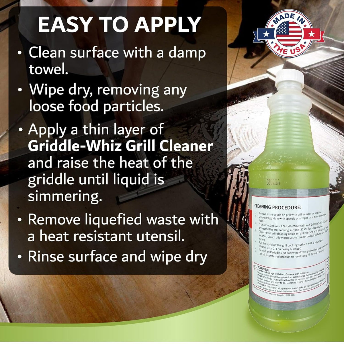 Griddle-Whiz Grill & Griddle Cleaner | Removes Grease, Food Residue, Burnt On Organics | Non-Toxic High Heat Flat Top Grill Cleaner & Food Contact Surface | Non-Caustic Formula by FryOilSaver (32oz)