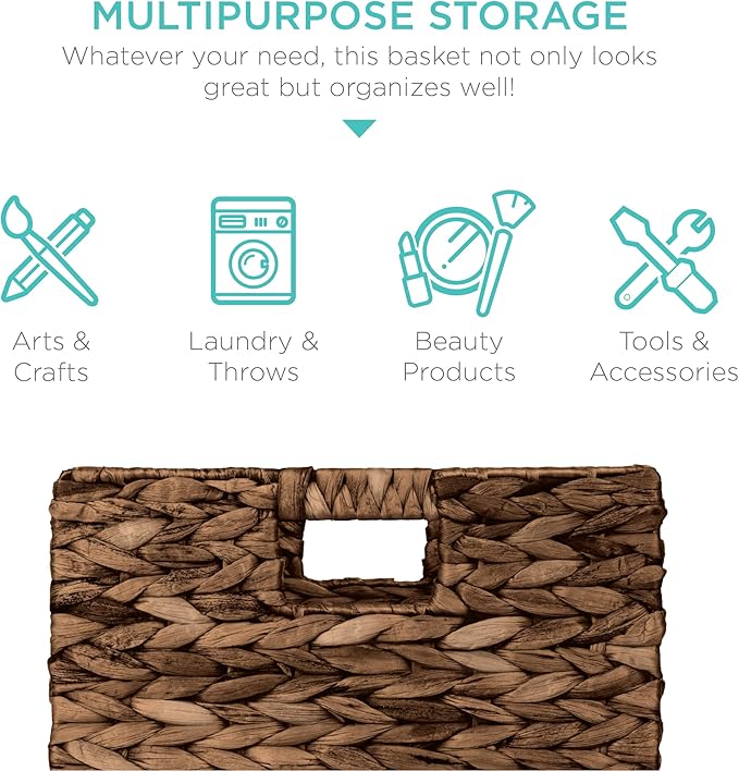 Best Choice Products 10.5x10.5in Pack of 5 Cube Storage Baskets, Water Hyacinth Multipurpose Collapsible Organizers, Handwoven Laundry Totes for Laundry, Living Room, Kids Room & Nursery - Brown