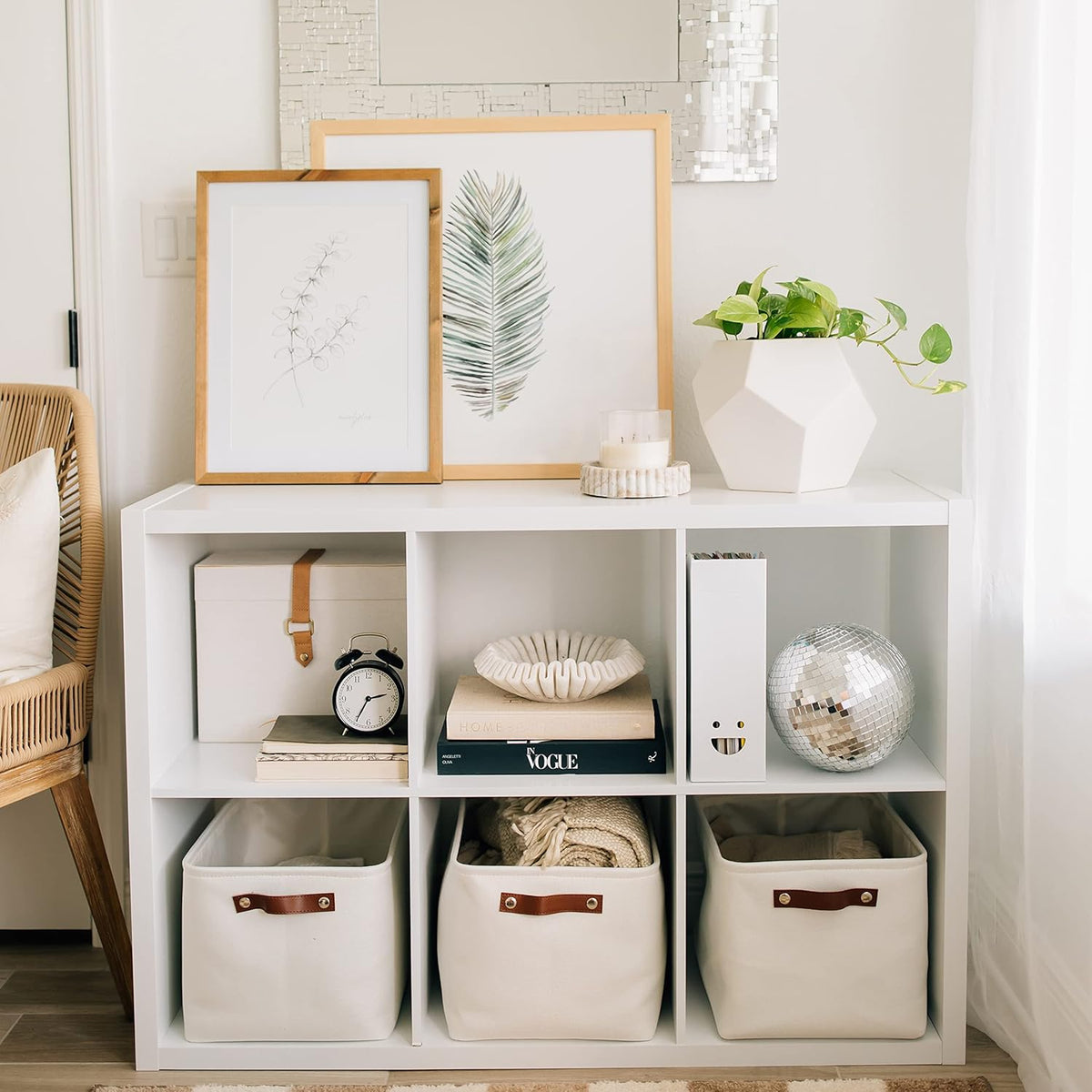 OrganiHaus Large Fabric Storage Baskets for Shelves 3 Pack | 15x11 inches Closet Bins Cloth Cubes Linen Organizers Basket - White Basket