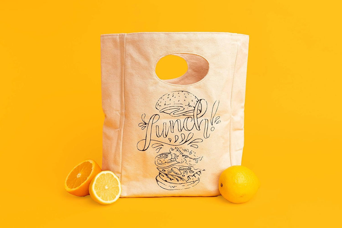 Organic Cotton Canvas Lunch Bag - Eco Friendly & Machine Washable | Perfect for Men, Women & Kids | Reusable Lunch Tote for Work, School - Easy to Clean Water Resistant (White - 2 Pack)